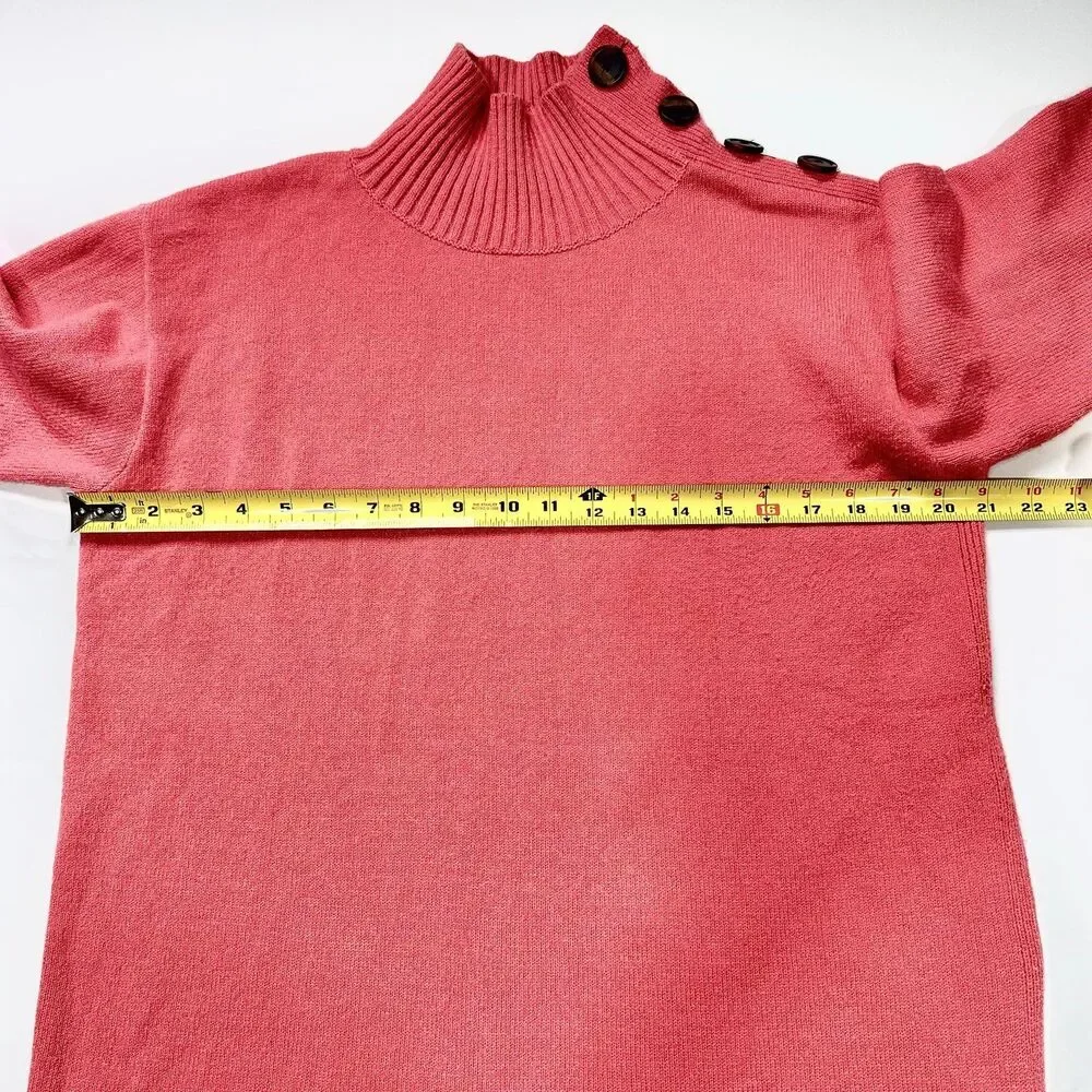 Anthropologie Margarita Tunic Sweater Button Shoulder Coral Pink Pullover Small